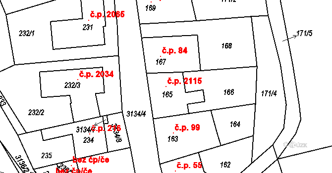Krč 2115, Praha na parcele st. 165 v KÚ Krč, Katastrální mapa