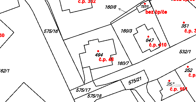 Železná Ruda 48 na parcele st. 494 v KÚ Železná Ruda, Katastrální mapa
