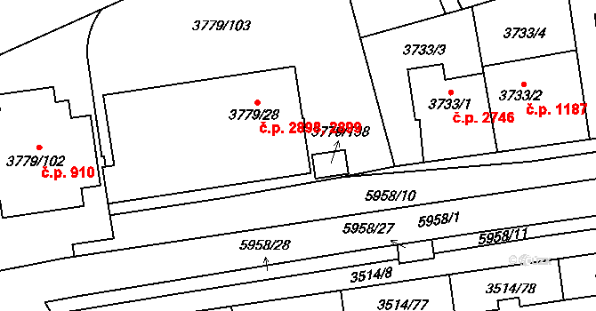 Jihlava 2898,2899 na parcele st. 3779/28 v KÚ Jihlava, Katastrální mapa