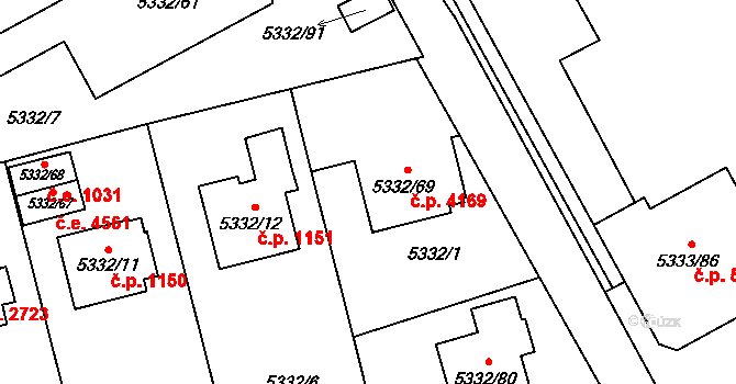 Jihlava 4169 na parcele st. 5332/69 v KÚ Jihlava, Katastrální mapa