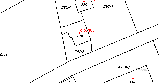 Karpentná 105, Třinec na parcele st. 189 v KÚ Karpentná, Katastrální mapa