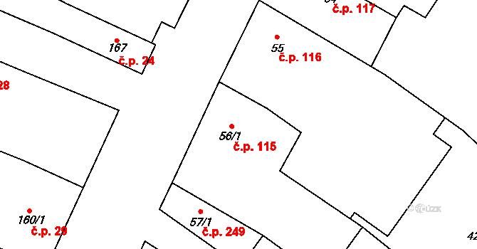 Rožďalovice 115 na parcele st. 56/1 v KÚ Rožďalovice, Katastrální mapa