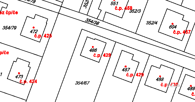 Rožďalovice 428 na parcele st. 486 v KÚ Rožďalovice, Katastrální mapa