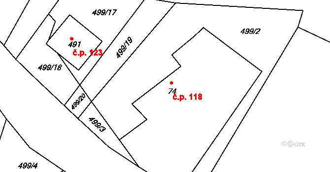 Skalsko 118, Pohoří na parcele st. 74 v KÚ Pohoří u Prahy, Katastrální mapa