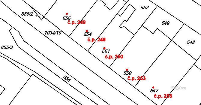 Svatobořice 250, Svatobořice-Mistřín na parcele st. 551 v KÚ Svatobořice, Katastrální mapa