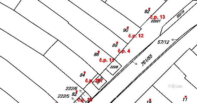 Zarazice 11, Veselí nad Moravou na parcele st. 86 v KÚ Zarazice, Katastrální mapa