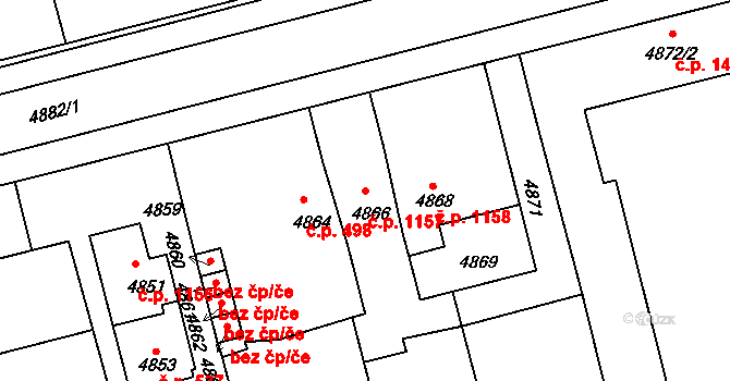 Bzenec 1157 na parcele st. 4866 v KÚ Bzenec, Katastrální mapa