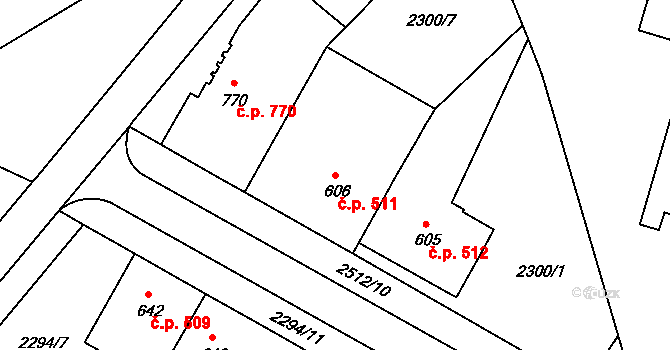 Kyjov 511 na parcele st. 606 v KÚ Kyjov, Katastrální mapa