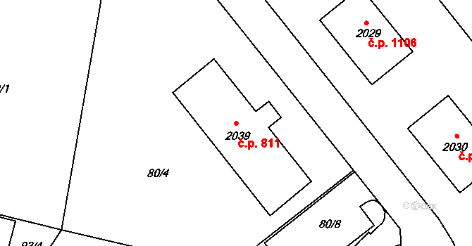 Kyjov 811 na parcele st. 2039 v KÚ Kyjov, Katastrální mapa
