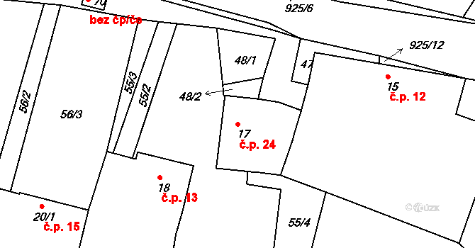 Olšany 24 na parcele st. 17 v KÚ Olšany u Telče, Katastrální mapa