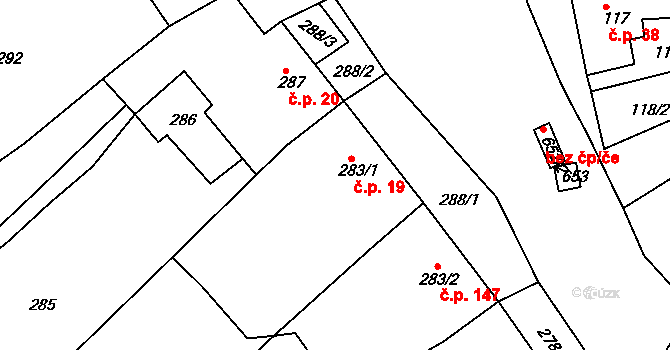 Opatovice 19, Vyškov na parcele st. 283/1 v KÚ Opatovice u Vyškova, Katastrální mapa