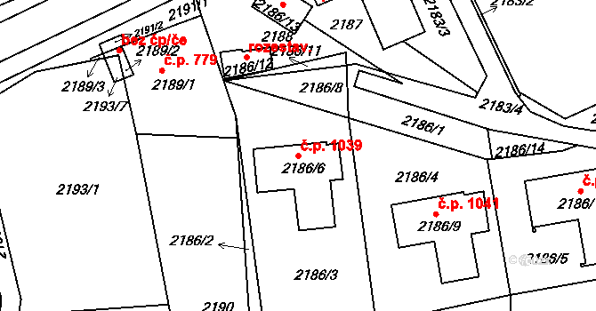 Pod Cvilínem 1039, Krnov na parcele st. 2186/6 v KÚ Opavské Předměstí, Katastrální mapa