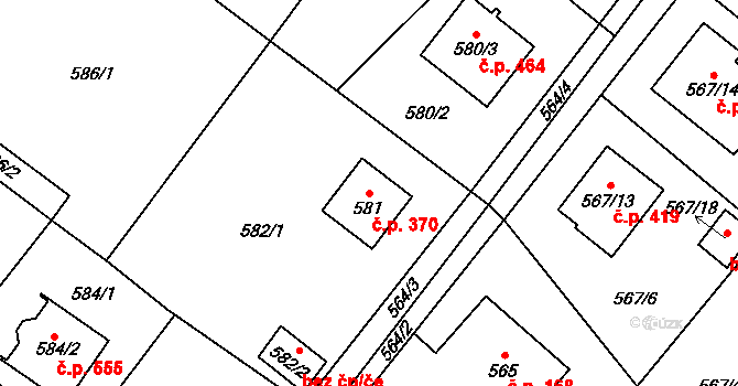 Krmelín 370 na parcele st. 581 v KÚ Krmelín, Katastrální mapa