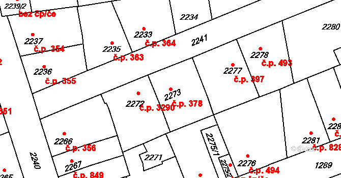 Kročehlavy 378, Kladno na parcele st. 2273 v KÚ Kročehlavy, Katastrální mapa