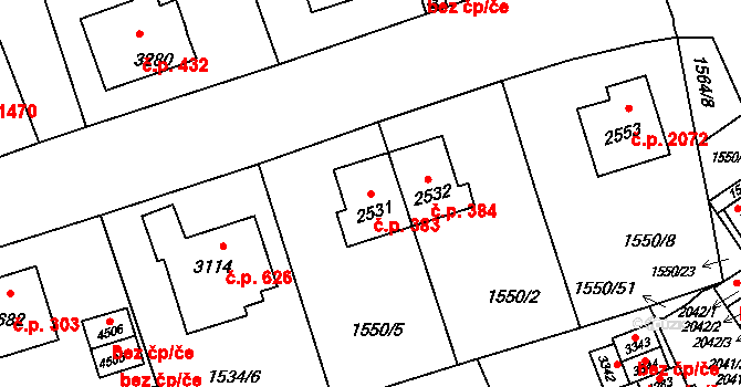 Šumperk 383 na parcele st. 2531 v KÚ Šumperk, Katastrální mapa