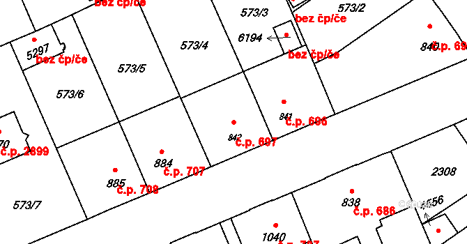 Šumperk 697 na parcele st. 842 v KÚ Šumperk, Katastrální mapa