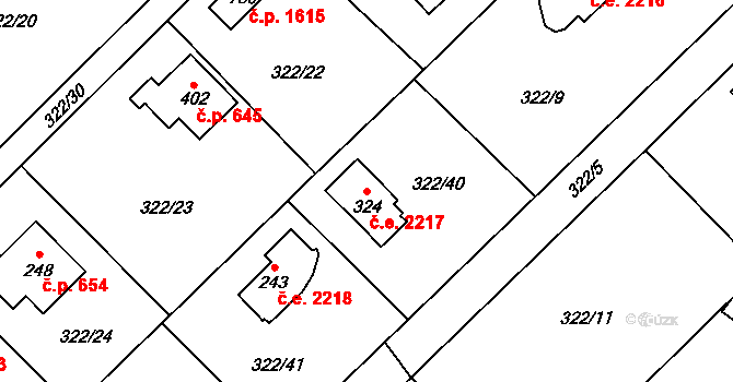 Struhařov 2217, Kamenice na parcele st. 324 v KÚ Štiřín, Katastrální mapa