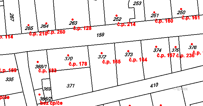 Švermov 165, Kladno na parcele st. 372 v KÚ Motyčín, Katastrální mapa