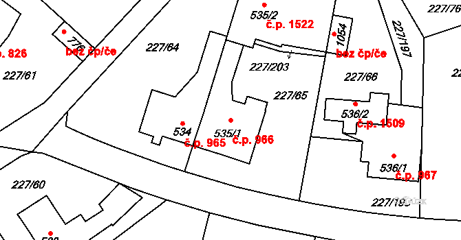 Švermov 966, Kladno na parcele st. 535/1 v KÚ Hnidousy, Katastrální mapa