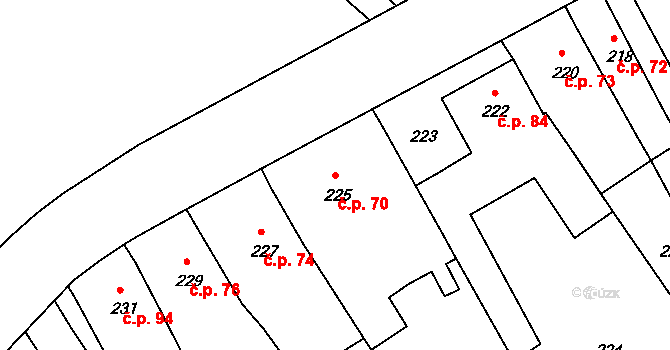 Dačice II 70, Dačice na parcele st. 225 v KÚ Dačice, Katastrální mapa