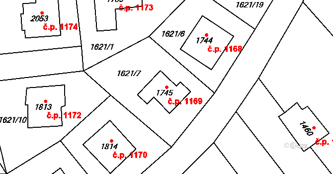 Lomnice nad Popelkou 1169 na parcele st. 1745 v KÚ Lomnice nad Popelkou, Katastrální mapa