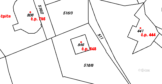 Úpice 848 na parcele st. 846 v KÚ Úpice, Katastrální mapa
