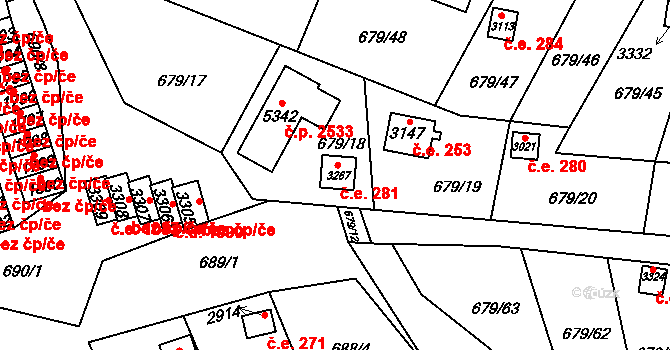 Blansko 281 na parcele st. 3267 v KÚ Blansko, Katastrální mapa