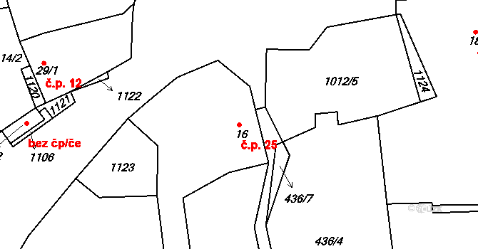 Olbramov 25 na parcele st. 16 v KÚ Olbramov, Katastrální mapa