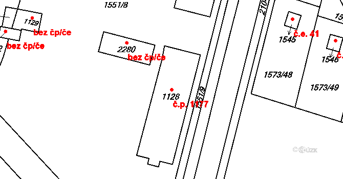Třebechovice pod Orebem 1177 na parcele st. 1128 v KÚ Třebechovice pod Orebem, Katastrální mapa