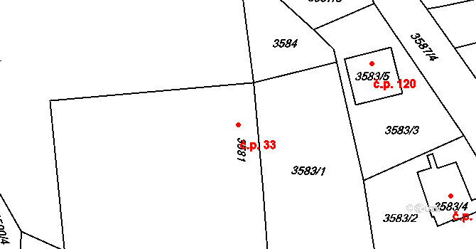 Sušice 33, Moravská Třebová na parcele st. 3581 v KÚ Moravská Třebová, Katastrální mapa