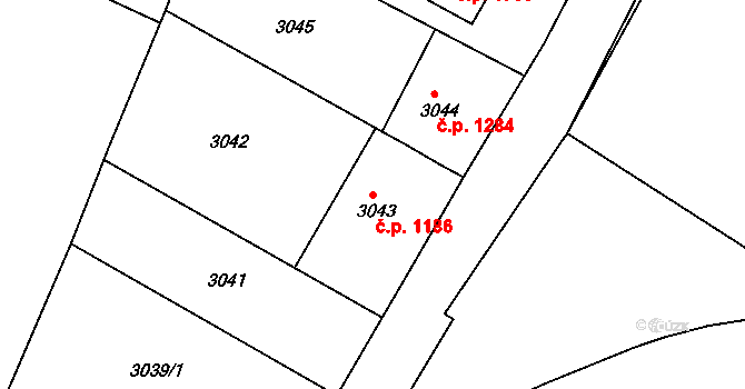Děčín VI-Letná 1186, Děčín na parcele st. 3043 v KÚ Podmokly, Katastrální mapa