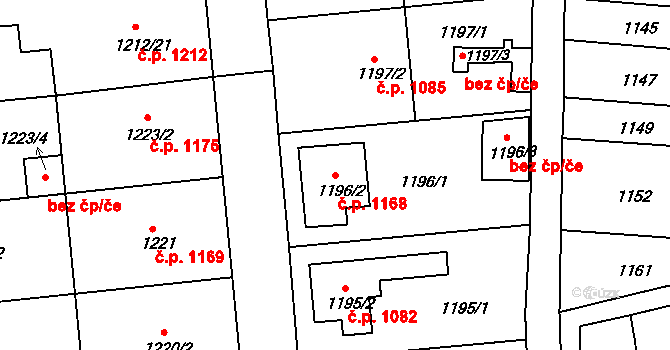 Hulín 1168 na parcele st. 1196/2 v KÚ Hulín, Katastrální mapa