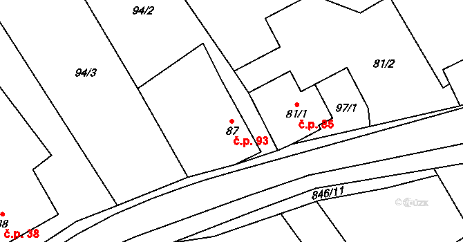 Břevenec 93, Šumvald na parcele st. 87 v KÚ Břevenec, Katastrální mapa