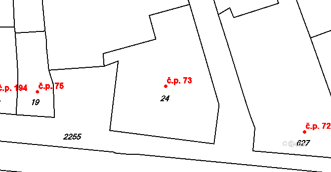 Velká Bystřice 73 na parcele st. 24/1 v KÚ Velká Bystřice, Katastrální mapa