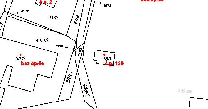 Vysoká u Příbramě 129 na parcele st. 183 v KÚ Vysoká u Příbramě, Katastrální mapa