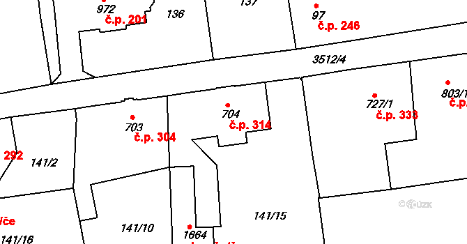 Cvikov I 314, Cvikov na parcele st. 704 v KÚ Cvikov, Katastrální mapa