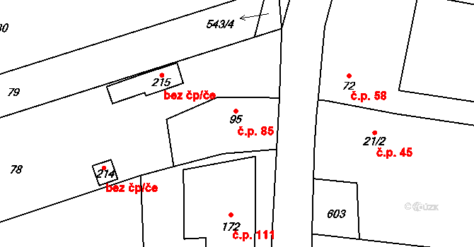 Chotiměř 85 na parcele st. 95 v KÚ Chotiměř, Katastrální mapa