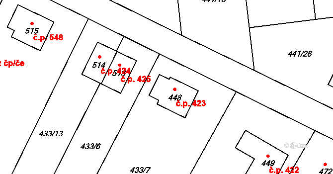 Solanec pod Soláněm 423, Hutisko-Solanec na parcele st. 448 v KÚ Solanec pod Soláněm, Katastrální mapa
