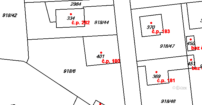 Janová 180 na parcele st. 401 v KÚ Janová, Katastrální mapa