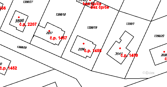 Rožnov pod Radhoštěm 1458 na parcele st. 2036 v KÚ Rožnov pod Radhoštěm, Katastrální mapa