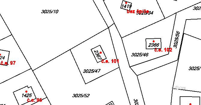 Rožnov pod Radhoštěm 101 na parcele st. 2367 v KÚ Rožnov pod Radhoštěm, Katastrální mapa