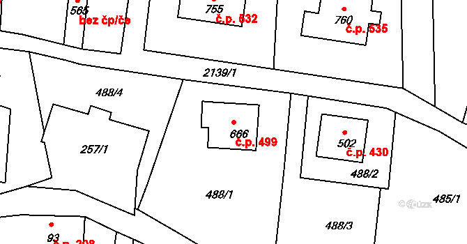 Dolní Podluží 499 na parcele st. 666 v KÚ Dolní Podluží, Katastrální mapa