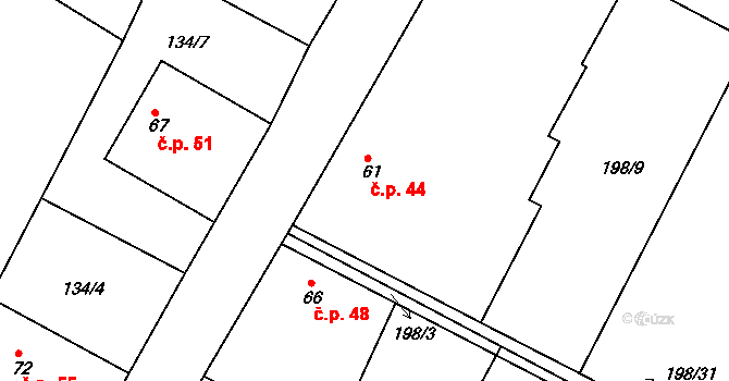 Žitětín 44, Jičíněves na parcele st. 61 v KÚ Žitětín, Katastrální mapa