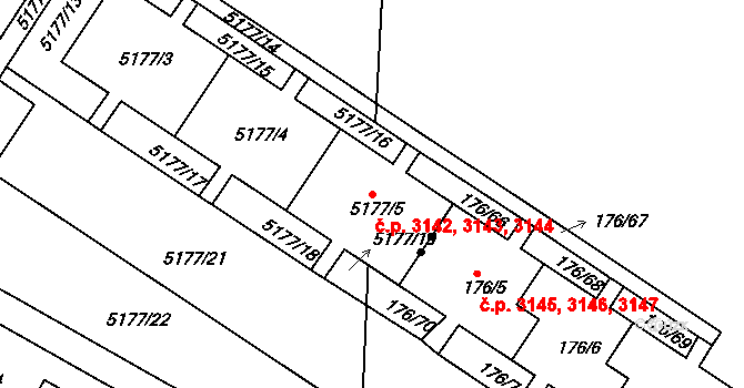 Severní Terasa 3142,3143,3144, Ústí nad Labem na parcele st. 5177/5 v KÚ Ústí nad Labem, Katastrální mapa