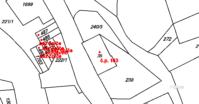 Dlouhá Třebová 163 na parcele st. 35 v KÚ Dlouhá Třebová, Katastrální mapa
