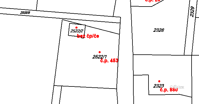 Dolní Lutyně 453 na parcele st. 2522/1 v KÚ Dolní Lutyně, Katastrální mapa