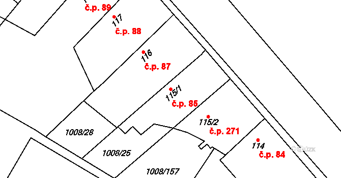 Krchleby 85 na parcele st. 115/1 v KÚ Krchleby u Nymburka, Katastrální mapa
