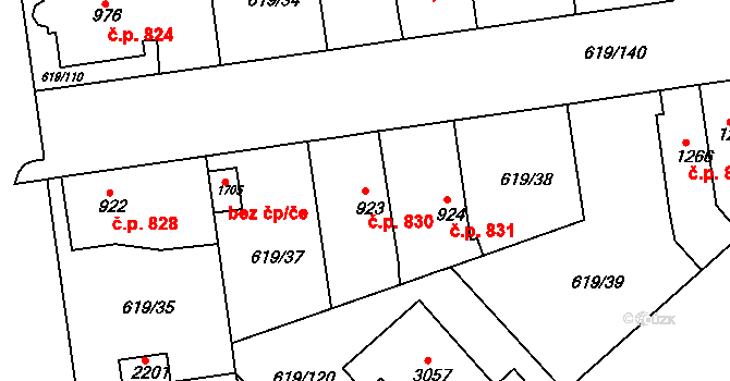 Lysá nad Labem 830 na parcele st. 923 v KÚ Lysá nad Labem, Katastrální mapa