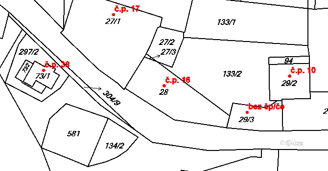 Tažovice 16, Volenice na parcele st. 28 v KÚ Tažovice, Katastrální mapa