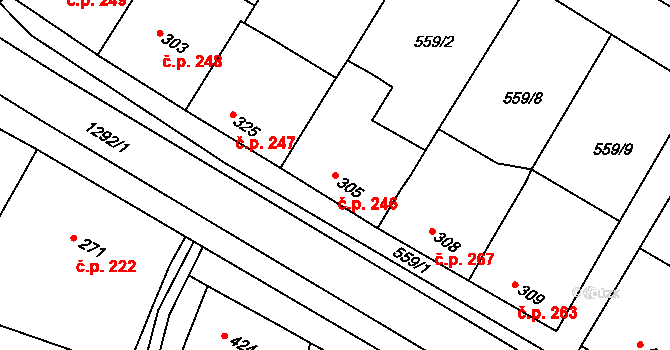 Rouchovany 246 na parcele st. 305 v KÚ Rouchovany, Katastrální mapa